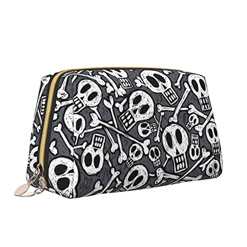 Süße Reise-Make-up-Tasche für Frauen, Totenkopf-Leder-Kosmetiktasche, Geldbörse, tragbar, wasserdicht, kleine Make-up-Tasche, Organizer, Kulturbeutel für Teenager-Mädchen, Pinsel, S von Melbrakin
