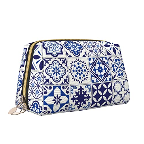 Süße Reise-Make-up-Tasche für Frauen, Verschiedene abstrakte Marineblau-Muster, Kunst-Leder-Kosmetiktasche, Geldbörse, tragbar, wasserdicht, kleine Make-up-Tasche, Organizer, Kulturbeutel für Teenage von Melbrakin