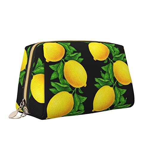 Süße Reise-Make-up-Tasche für Frauen, Zitronen-Leder-Kosmetiktasche, Geldbörse, tragbar, wasserdicht, kleine Make-up-Tasche, Organizer, Kulturbeutel für Teenager-Mädchen, Pinsel, S von Melbrakin