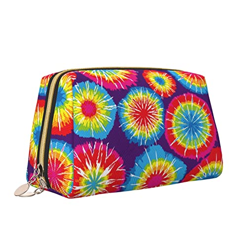 Süße Reise-Make-up-Tasche für Frauen, buntes Batik-Swril-Leder, Kosmetiktasche, Geldbörse, tragbar, wasserdicht, kleine Make-up-Tasche, Organizer, Kulturbeutel für Teenager-Mädchen, Pinsel, S von Melbrakin