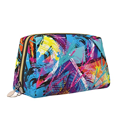 Süße Reise-Make-up-Tasche für Frauen, farbige abstrakte Graffiti-Street-Art-Leder-Kosmetiktasche, Geldbörse, tragbar, wasserdicht, kleine Make-up-Tasche, Organizer, Kulturbeutel für Teenager-Mädchen, von Melbrakin