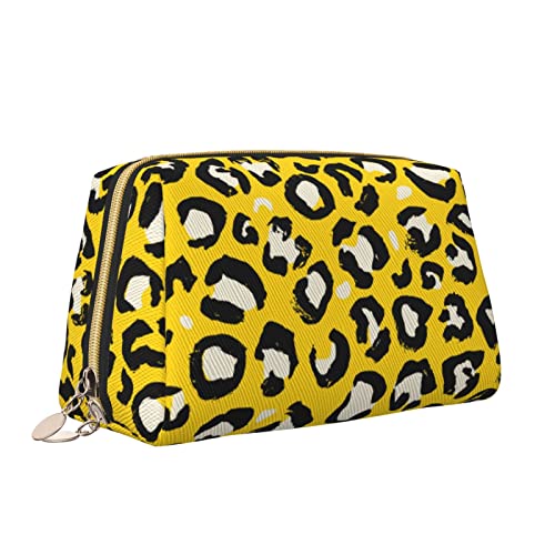 Süße Reise-Make-up-Tasche für Frauen, interessante gelbe weiße Schwarze Farbblöcke, Leder-Kosmetiktasche, Geldbörse, tragbar, wasserdicht, kleine Make-up-Tasche, Organizer, Kulturbeutel für Teenager- von Melbrakin