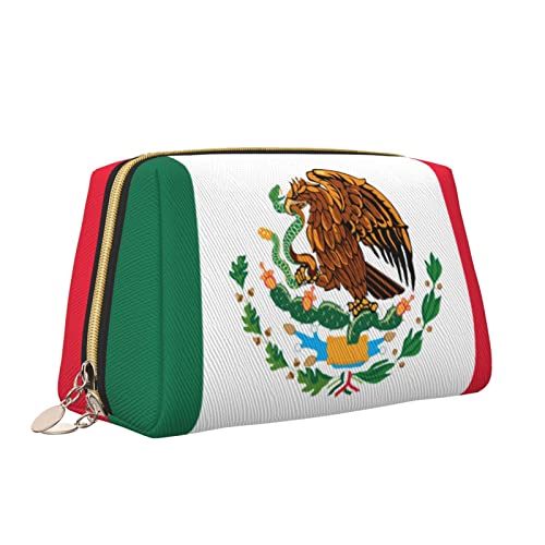 Süße Reise-Make-up-Tasche für Frauen, mexikanische Flagge, Leder, Kosmetiktasche, Geldbörse, tragbar, wasserdicht, kleine Make-up-Tasche, Organizer, Kulturbeutel für Teenager-Mädchen, Pinsel, S von Melbrakin