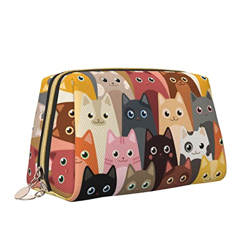 Süße Reise-Make-up-Tasche für Frauen, niedliche Katze, Leder-Kosmetiktasche, Geldbörse, tragbar, wasserdicht, kleine Make-up-Tasche, Organizer, Kulturbeutel für Teenager-Mädchen, Pinsel, S von Melbrakin