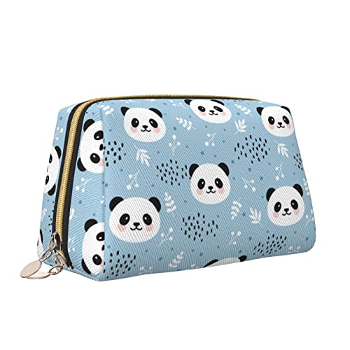 Süße Reise-Make-up-Tasche für Frauen, niedlicher Panda, handgezeichnete Waldblumen-Punkte, Leder-Kosmetiktasche, Geldbörse, tragbar, wasserdicht, kleine Make-up-Tasche, Organizer, Kulturbeutel für Te von Melbrakin