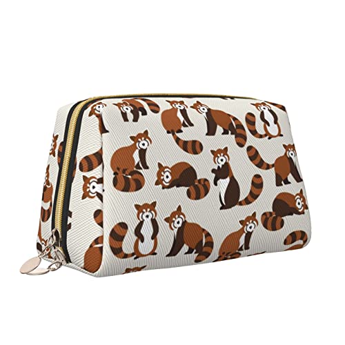 Süße Reise-Make-up-Tasche für Frauen, niedlicher roter Panda, Leder-Kosmetiktasche, Geldbörse, tragbar, wasserdicht, kleine Make-up-Tasche, Organizer, Kulturbeutel für Teenager-Mädchen, Pinsel, S von Melbrakin