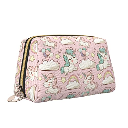 Süße Reise-Make-up-Tasche für Frauen, niedliches Einhorn spielt in den Wolken, Leder-Kosmetiktasche, Geldbörse, tragbar, wasserdicht, kleine Make-up-Tasche, Organizer, Kulturbeutel für Teenager-Mädch von Melbrakin