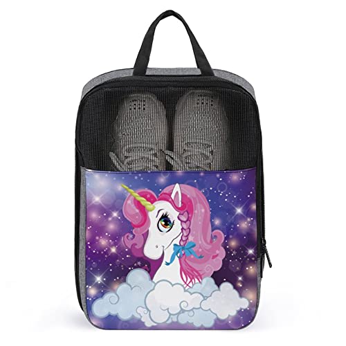 Süße Reise-Schuhtasche, Einhorn-Kopf, rosa Nachthimmel, wasserdicht, atmungsaktiv, tragbar, Reise-Schuhtasche mit Reißverschluss, Reise-Schuh-Organizer, Tasche, Schuhe, Aufbewahrungstasche für Männer Süße Reise-Schuhtasche, Einhorn-Kopf, rosa Nachthimmel, wasserdicht, atmungsaktiv, tragbar, Reise-Schuhtasche mit Reißverschluss, Reise-Schuh-Organizer, Tasche, Schuhe, Aufbewahrungstasche für Männer von Melbrakin