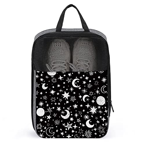 Süße Reise-Schuhtasche, Mond und Sterne, schwarz, weiß, wasserdicht, atmungsaktiv, tragbar, Reise-Schuhtasche mit Reißverschluss, Reise-Schuh-Organizer, Schuhe, Aufbewahrungstasche für Männer, Frauen Süße Reise-Schuhtasche, Mond und Sterne, schwarz, weiß, wasserdicht, atmungsaktiv, tragbar, Reise-Schuhtasche mit Reißverschluss, Reise-Schuh-Organizer, Schuhe, Aufbewahrungstasche für Männer, Frauen von Melbrakin