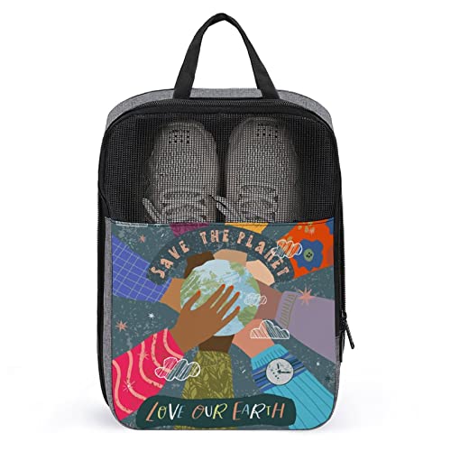 Süße Reise-Schuhtasche, Save The Planet, wasserdicht, atmungsaktiv, tragbar, Reise-Schuhtasche mit Reißverschluss, Reise-Schuh-Organizer, Schuhe, Aufbewahrungstasche für Männer, Frauen, Fitnessstudio Süße Reise-Schuhtasche, Save The Planet, wasserdicht, atmungsaktiv, tragbar, Reise-Schuhtasche mit Reißverschluss, Reise-Schuh-Organizer, Schuhe, Aufbewahrungstasche für Männer, Frauen, Fitnessstudio von Melbrakin