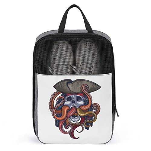 Süße Reise-Schuhtasche, Totenkopf-Piraten-Oktopus, wasserdicht, atmungsaktiv, tragbar, Reise-Schuhtasche mit Reißverschluss, Reise-Schuh-Organizer, Schuhe, Aufbewahrungstasche für Männer, Frauen, Fit Süße Reise-Schuhtasche, Totenkopf-Piraten-Oktopus, wasserdicht, atmungsaktiv, tragbar, Reise-Schuhtasche mit Reißverschluss, Reise-Schuh-Organizer, Schuhe, Aufbewahrungstasche für Männer, Frauen, Fit von Melbrakin