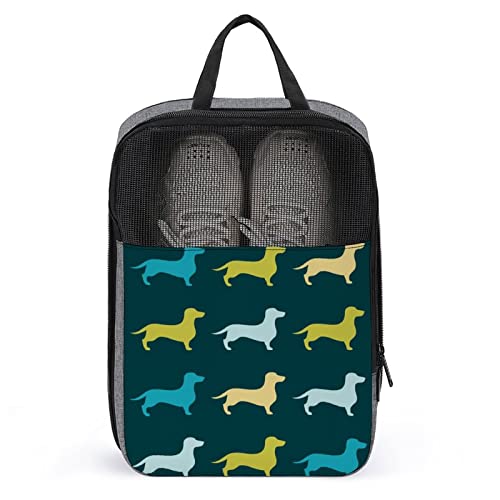 Süße Reise-Schuhtasche, bunter Welpe, Hund, Dackel, wasserdicht, atmungsaktiv, tragbar, Reise-Schuhtasche mit Reißverschluss, Reise-Schuh-Organizer, Tasche, Schuhe, Aufbewahrungstasche für Männer, Fr Süße Reise-Schuhtasche, bunter Welpe, Hund, Dackel, wasserdicht, atmungsaktiv, tragbar, Reise-Schuhtasche mit Reißverschluss, Reise-Schuh-Organizer, Tasche, Schuhe, Aufbewahrungstasche für Männer, Fr von Melbrakin