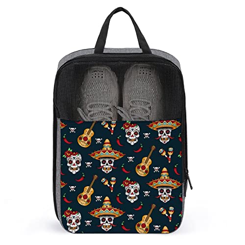 Süße Reise-Schuhtasche, mexikanische Zuckerschädel-Gitarre, wasserdicht, atmungsaktiv, tragbar, Reise-Schuhtasche mit Reißverschluss, Reise-Schuh-Organizer, Schuhe, Aufbewahrungstasche für Männer, Fr Süße Reise-Schuhtasche, mexikanische Zuckerschädel-Gitarre, wasserdicht, atmungsaktiv, tragbar, Reise-Schuhtasche mit Reißverschluss, Reise-Schuh-Organizer, Schuhe, Aufbewahrungstasche für Männer, Fr von Melbrakin