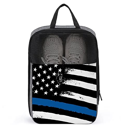 Thin Blue Line American Flag Patriotic Schuhtaschen für die Reise, Schuhbeutel, wasserdicht, große Schuhaufbewahrungstasche für Männer und Frauen, Reisekoffer, Schuh-Organizer mit Reißverschluss und von Melbrakin