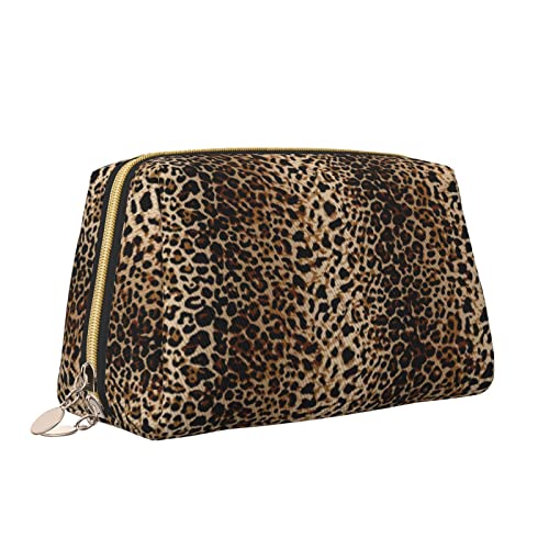 Tragbare Reise-Make-up-Tasche für Damen, Leoparden-Tiermuster, braun, wasserdicht, große Leder-Kosmetiktasche, Kulturbeutel, Make-up-Organizer-Tasche für Kosmetik, Essentials, Zubehör, M von Melbrakin
