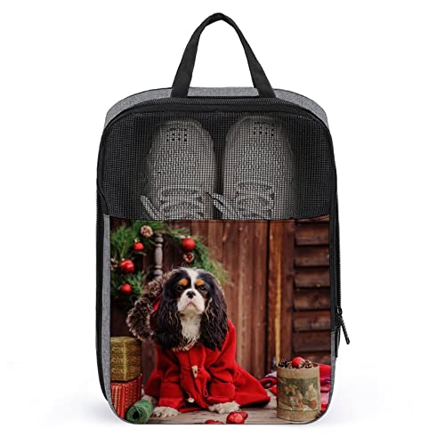 Weihnachts-Cavalier-King-Charles-Spaniel-Hundeschuhbeutel für die Reise, Schuhbeutel, wasserdicht, große Schuhaufbewahrungstasche für Männer und Frauen, Reisekoffer, Schuh-Organizer mit Reißverschlus von Melbrakin