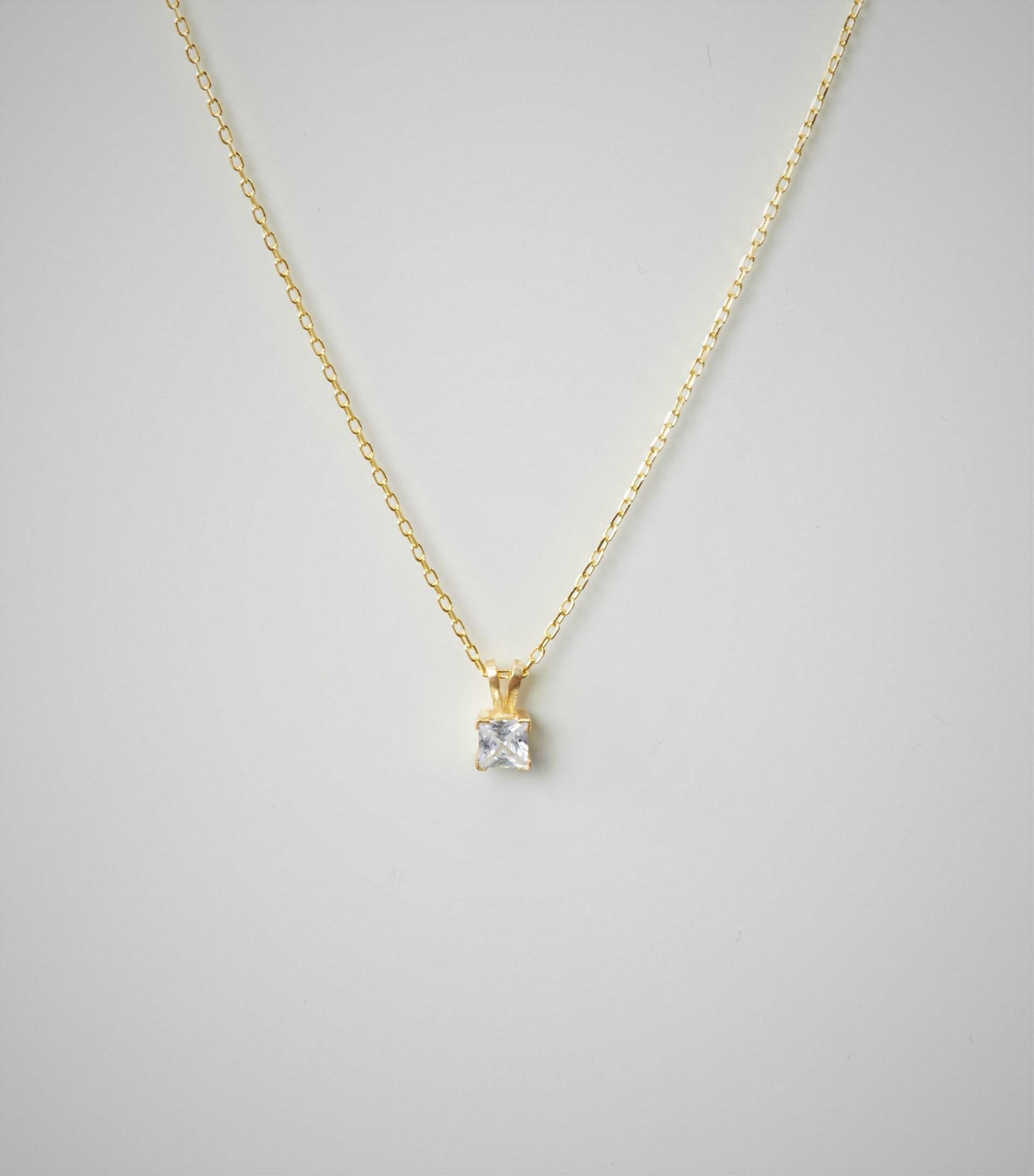 14K Solid Gold 1 Karat Princess Cut Cz Halskette, Silber Solitär Quadrat Diamant Jahrestag Geschenk, Brautjungfer Geschenk von Melchjewellery