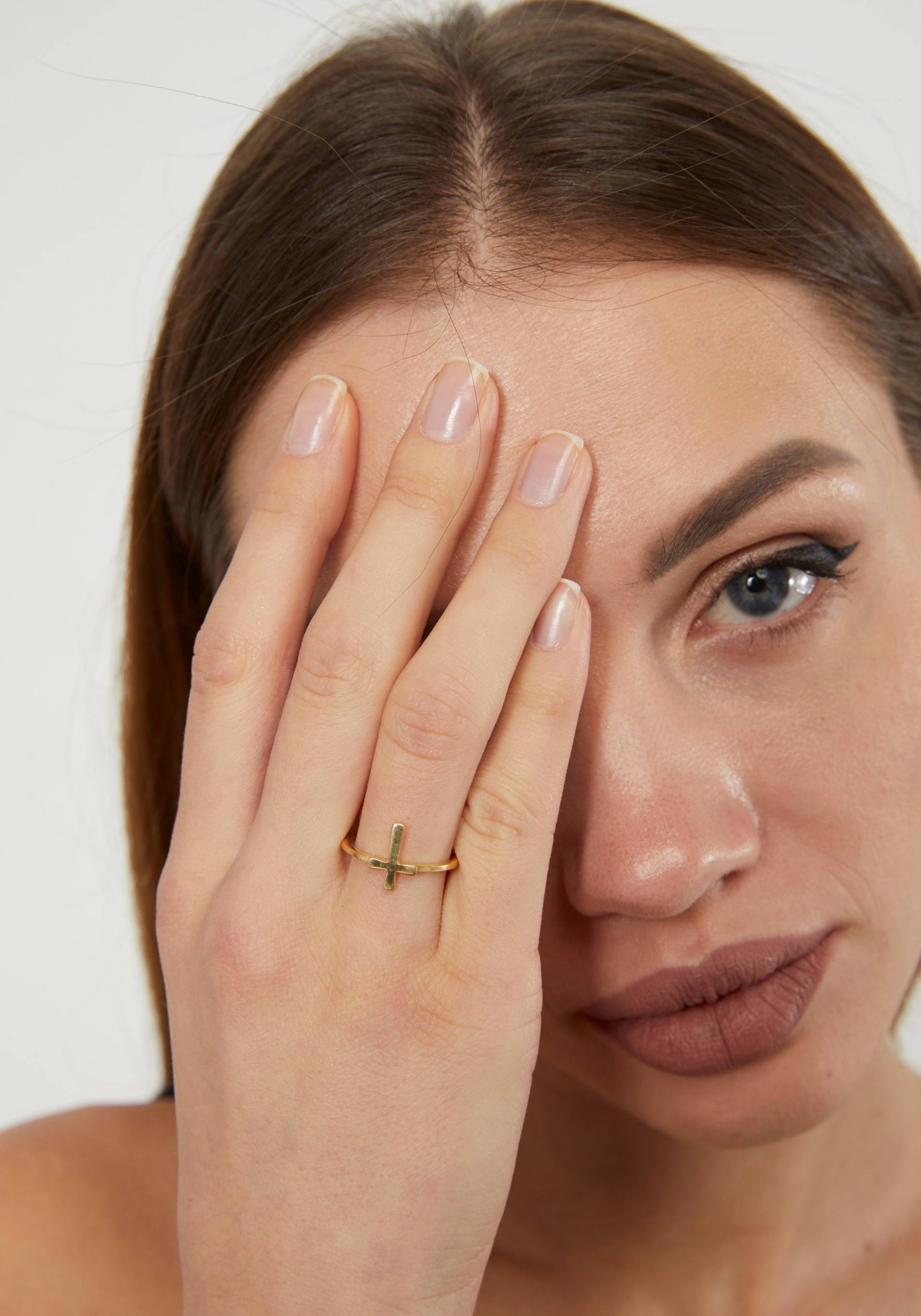 14K Solid Gold Kreuz Ring , Zierliche Silber Kruzifix Religiöser Schmuck Geschenk Für Mütter von Melchjewellery