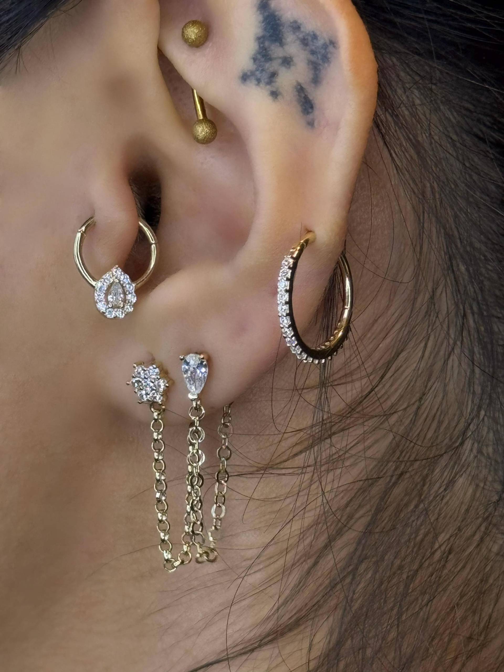 14K Gold Baumeln Ohrringe, Doppel Ohrstecker Tropfen Zierliche Ohrstecker, Ketten Zwei-Loch Solid Doppel-Piercing 14K Gold Baumeln Ohrringe, Doppel Ohrstecker Tropfen Zierliche Ohrstecker, Ketten Zwei-Loch Solid Doppel-Piercing von MeldenJewels