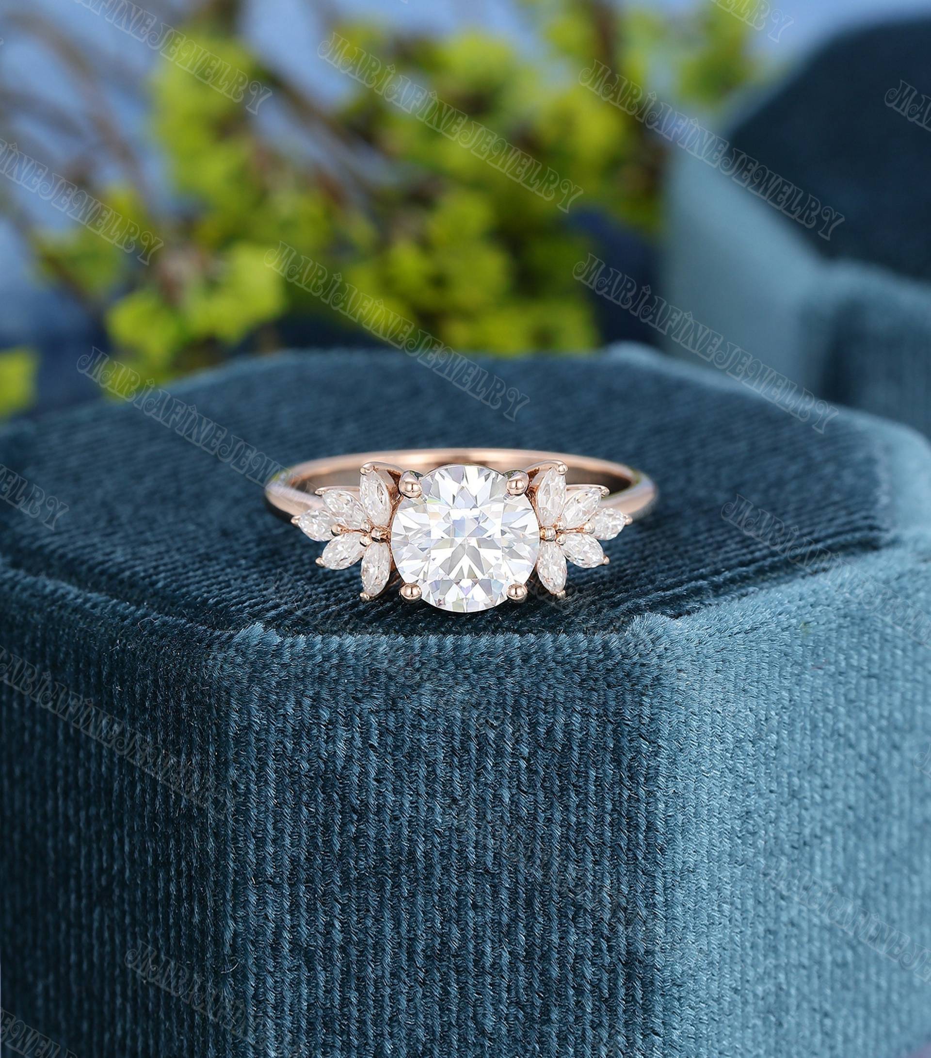 7mm Rundschliff Moissanite Verlobungsring Rose Gold Marquise Diamant Vintage Hochzeit Braut Jubiläum Versprechen Geschenk Für Sie von MeleJewelryUS