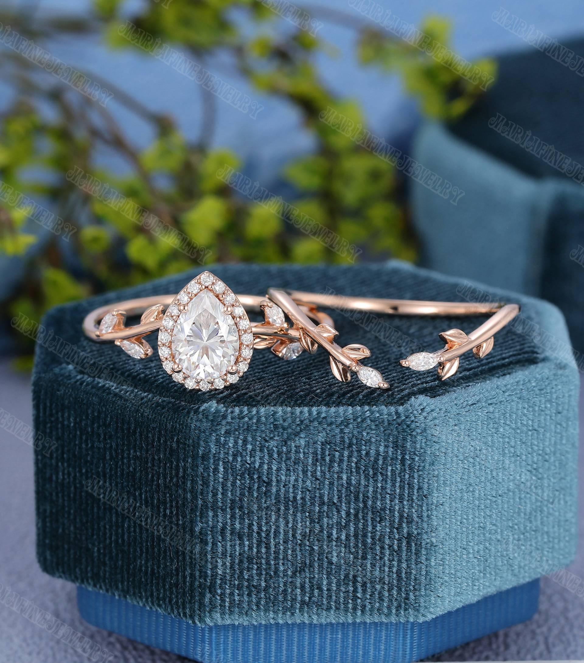 Birnenförmiger Moissanit Verlobungsring Set Vintage Marrquise Diamant Hochzeit Rosegold Frauen Art Deco Braut Jubiläum von MeleJewelryUS
