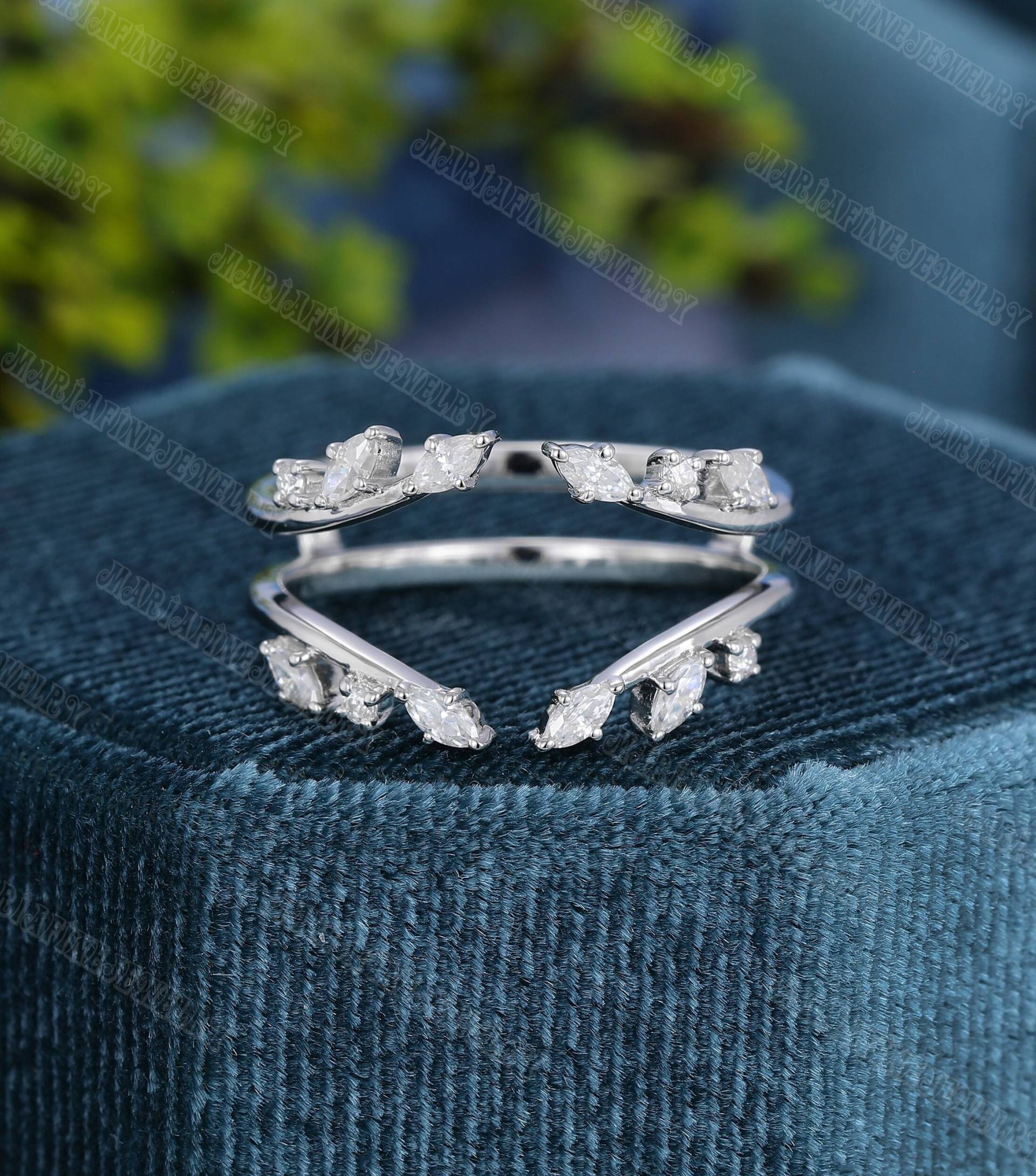 Doppel Gebogener Ehering Weißgold-Enhancer Ring Vintage Marquise Diamant Stapeln Passend Braut Hochzeit Versprechen Jubiläumsgeschenk von MeleJewelryUS