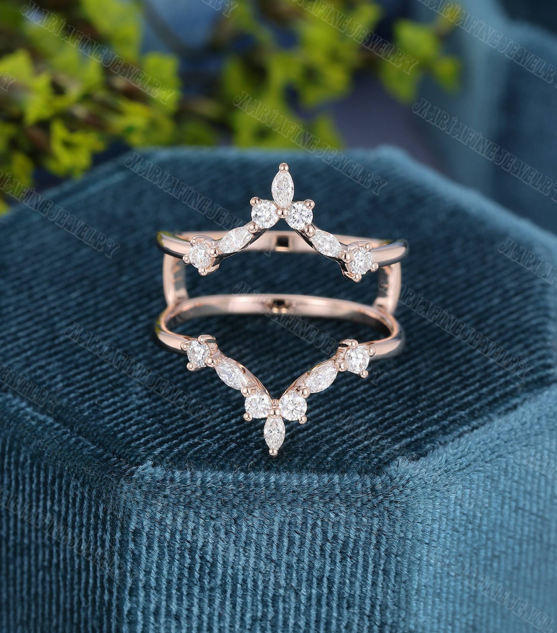 Double Curved Diamond/Moissanite Ehering Vintage Marquise Rose Gold Enhancer Ring Einzigartiger Braut Stacking Matching Versprechen Geschenk von MeleJewelryUS