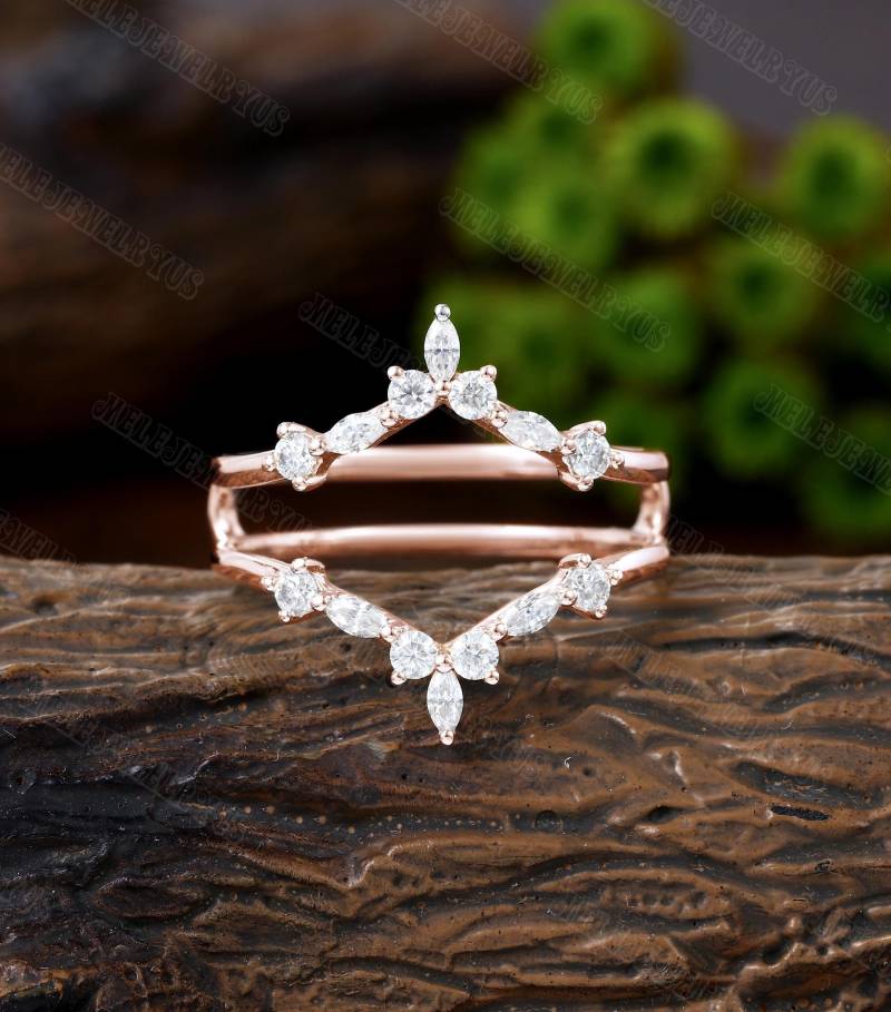 Doppelt Geschwungener Diamant/Moissanite Ehering Vintage Marquise Rose Goldenhancer Ring Einzigartige Braut Stapeln Passender Versprechen Geschenk von MeleJewelryUS