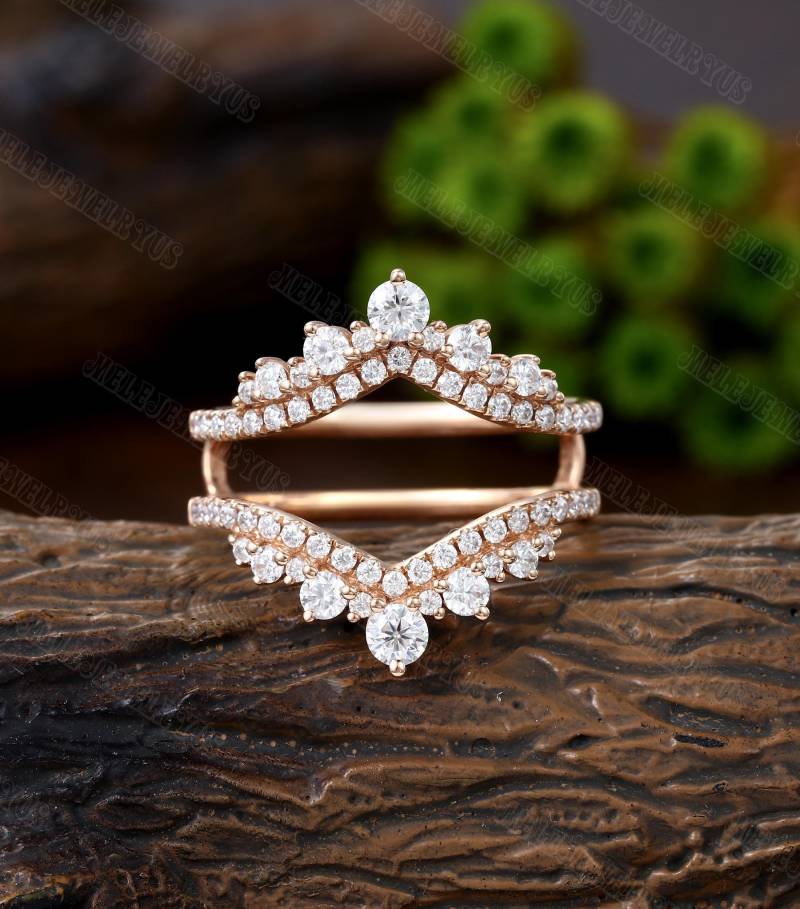 Doppelt Geschwungener Diamant Ehering Vintage Rose Gold Moissanite Erweiterungsring Einzigartige Hochzeit Braut Art-Deco-stapeln Passendes von MeleJewelryUS