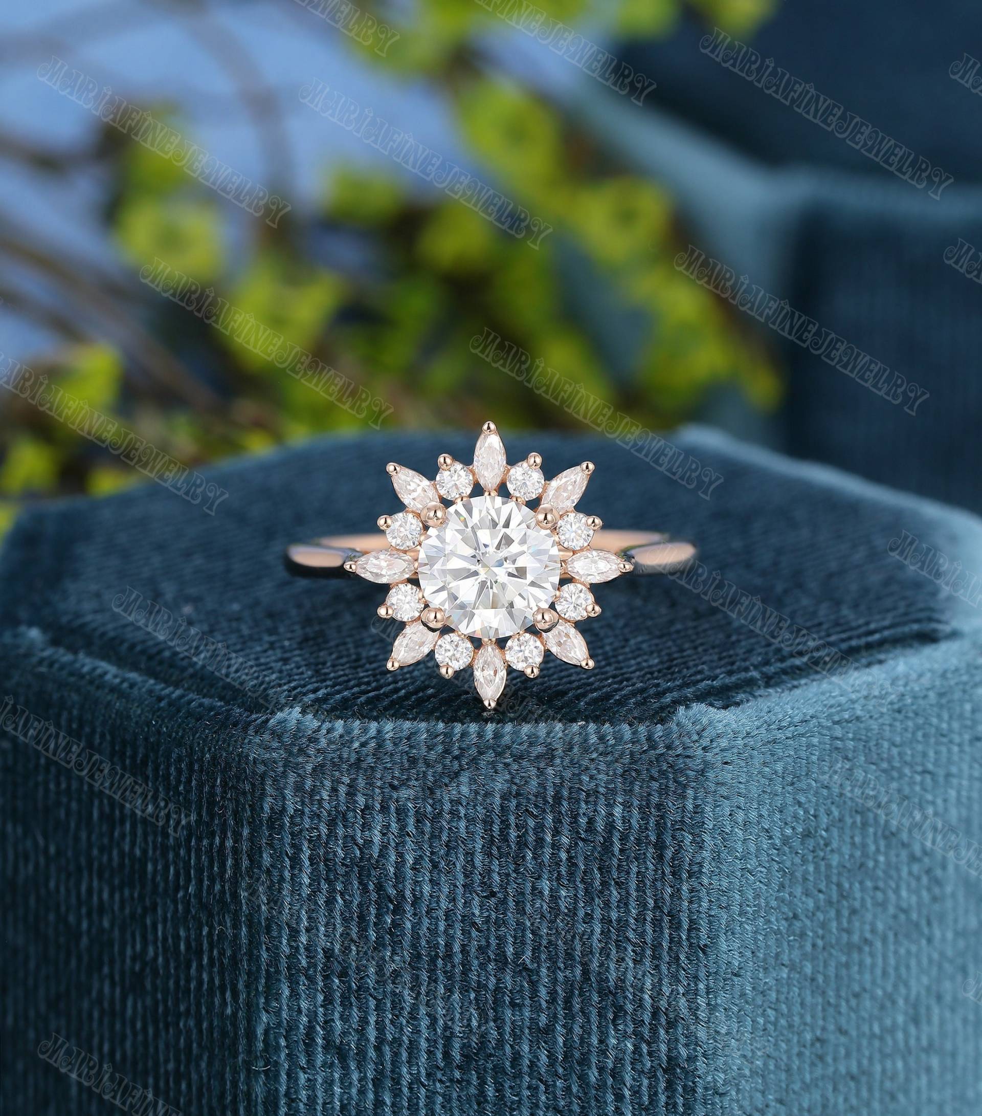 Einzigartiger Moissanit Verlobungsring Vintage Roségold Blume Marquise Diamant Hochzeit Braut Jahrestag Geschenk von MeleJewelryUS