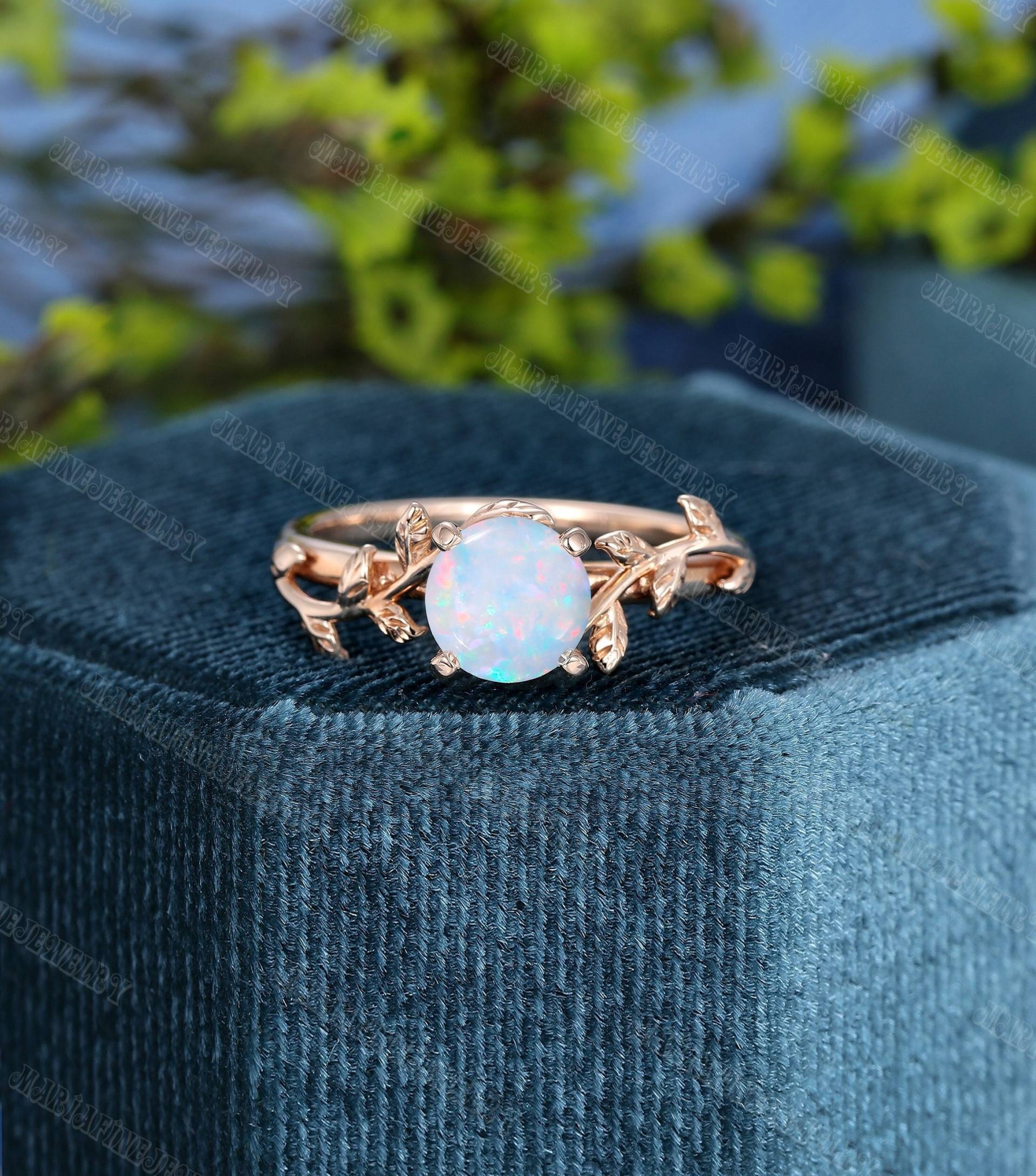 Vintage Opal Verlobungsring Roségold Solitär Unikat Art Deco Blatt Hochzeit Braut Jahrestag Geschenk Für Frauen von MeleJewelryUS