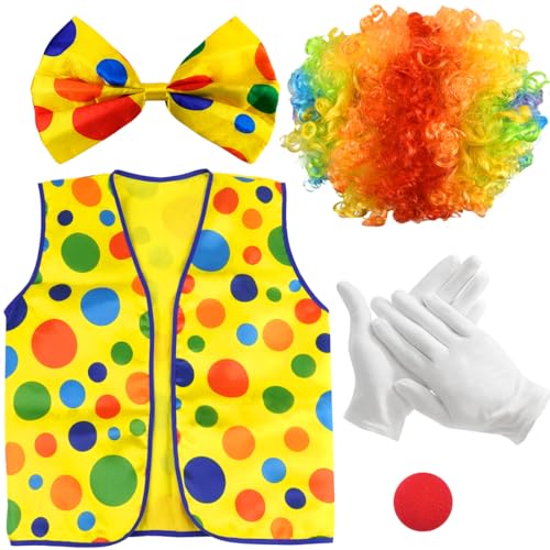 5 Stück Clown Kostüm, Zirkus Clownkostüm, Clown Lockenperücke Regenbogen, Clown Nase Handschuhe Bunte Krawatte, Clown Kostümzubehör, Fasching Karneval Cosplay Accessoire für Kinder Damen Herren 5 Stück Clown Kostüm, Zirkus Clownkostüm, Clown Lockenperücke Regenbogen, Clown Nase Handschuhe Bunte Krawatte, Clown Kostümzubehör, Fasching Karneval Cosplay Accessoire für Kinder Damen Herren von Meleager