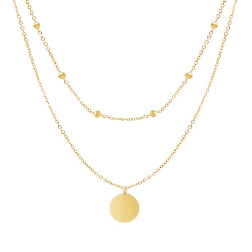 Kette Doppelschicht Damen Gold Layering Halskette Damen mit Münze Anhänger von Meleager