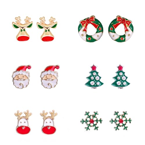 Ohrringe Weihnachten, 6 Paar Weihnachten Ohrstecker, Modeschmuck Ohrringe, Mehrere Weihnachtselemente Ohrstecker, Weihnachtsschmuck Damen, Weihnachten Geschenk Ohrringe von Meleager