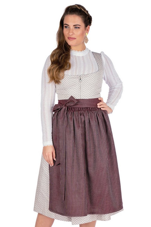 Melega Dirndl Midi Dirndl 2tlg. - MAFALDA - grau/creme/pflaume von Melega