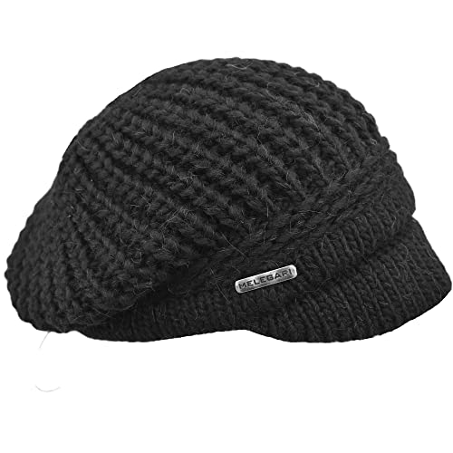 MELEGARI Strickmütze mit Visier | Brenta Peak Hat | Alpaca-Wolle | Made in Italy | Damen/Mädchen | Herbst/Winter, Schwarz , One size von Melegari