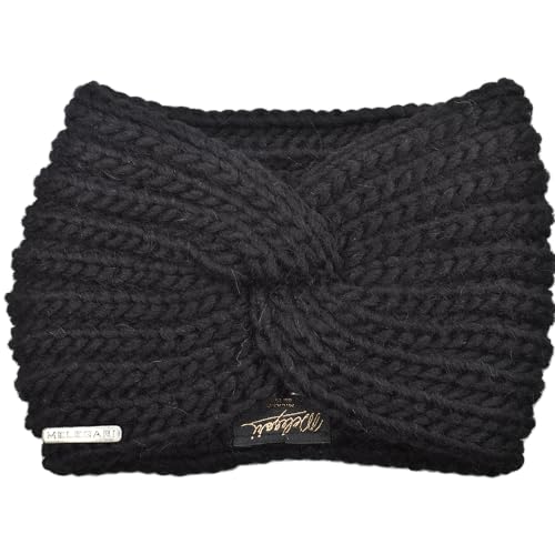 Melegari Grobgeripptes Haarband | Guenda | Alpakawolle-Mischung | Made in Italy | Unisex-Haarband (Schwarz, 54-60) von Melegari