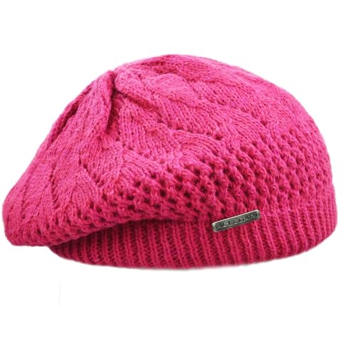 Melegari Strickmütze | Pranevoso Baskenmütze | Mütze aus Wolle und Alpaka | Strickfutter aus Wolle | Damen Mädchen | Herbst / Winter, fuchsia, 55-58 von Melegari