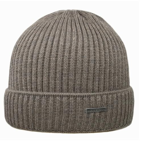 Melegari Strickmütze mit Stulpe | reine Merinowolle Extrafine | Rippstrickmütze | Freiburg | Unisex | Herbst Winter, Taupe, 55-63 von Melegari