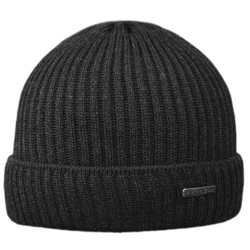Melegari Strickmütze mit Stulpe | reine Merinowolle Extrafine | Rippstrickmütze | Freiburg | Unisex | Herbst Winter, anthrazit, 55-63 von Melegari