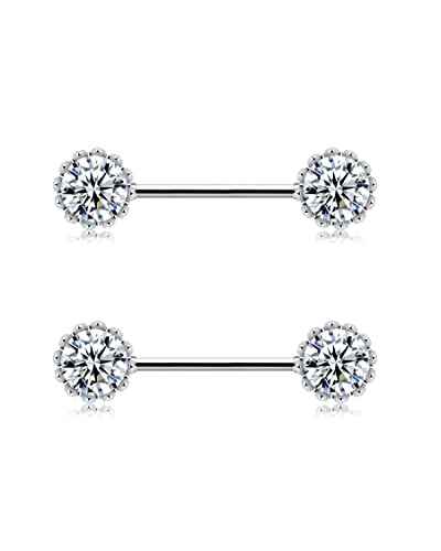 Melighting 14G Brustwarzenringe Glänzend Klar CZ Brustwarzenpiercings 316L Chirurgenstahl Brustwarzenpiercing Stab Nippel Barbell Piercing Schmuck für Damen Herren von Melighting