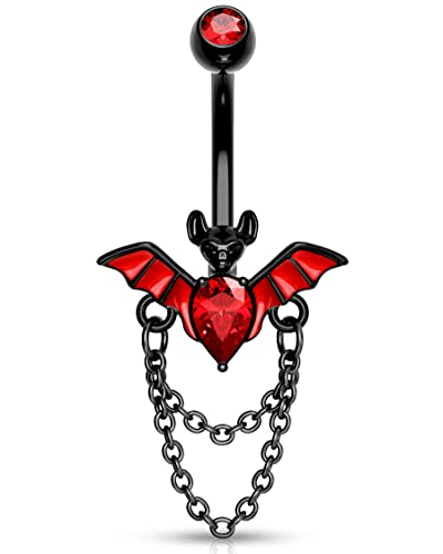 Melighting 14G Fledermaus Bauchnabelpiercing Schmuck, 316L Edelstahl Bauchnabel Ringe, Naumelnde Kette Bauchnabelpiercing Gothic, Halloween Bauchnabelringe, Körperschmuck für Frauen von Melighting