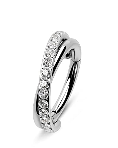 Melighting 16G G23 Titan Helix Ohrring Scharnier Segment Ring Knorpel Creolen 6/8/10mm zweireihig Helix Piercing Schmuck Glänzend CZ Conch Ring Septum Ringe Tragus Daith Ohrringe von Melighting