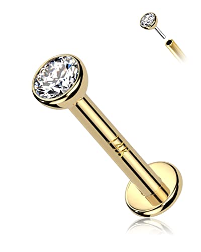 Melighting 16g Opal Knorpel Ohrring 14K Echtes Gold Threadless Push-Pin Labret Piercings 3mm CZ Helix Ohrring Tragus, Conch, Upper Lobe Studs Lippenpiercing Schmuck Goldohrstecker für Damen von Melighting