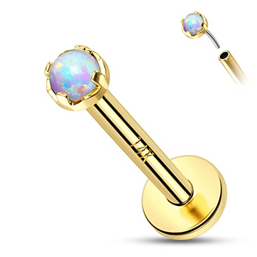 Melighting 14K Gold Threadless Push-Pin Labret Piercings 3mm Helix Ohrring 16g Opal Knorpel Ohrring Tragus Conch Upper Lobe Studs Lippenpiercing Schmuck Goldohrstecker für Damen von Melighting