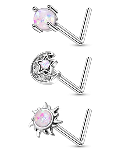 Melighting 3 Stück Piercings Nase Opal Nasenpiercing Stecker Nose Studs 20g Nasenringe Edelstahl Nostril Piercing Schmuck für Damen von Melighting