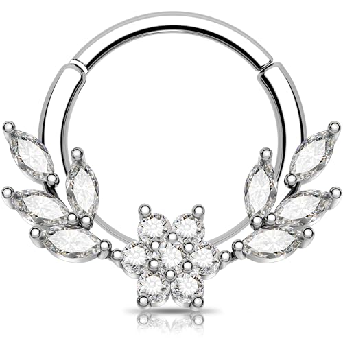 Melighting CZ Septum Clicker Blume Helix Ohrringe 16G Daith Piercing Schmuck Herz Knorpel Ohrring für Frauen, 10 mm, Edelstahl von Melighting