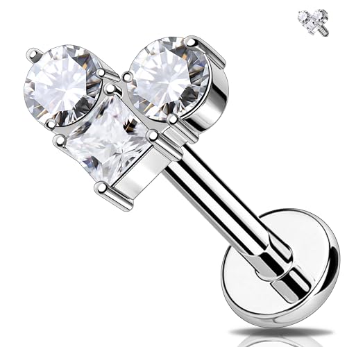 Melighting G23 Titan Helix Ohrring Innengewinde Labret Stud Herz Knorpel Ohrring CZ Flat Back Ohrring 16G Daith Piercing Schmuck, 16G 8MM, Titan, Zirkonia von Melighting