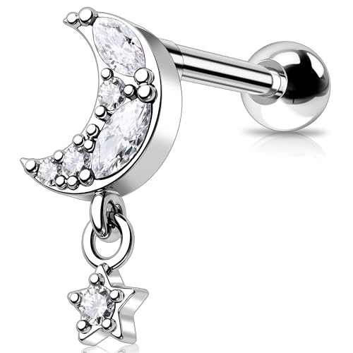 Melighting Helix Piercing Schmuck Knorpel Ohrringe 16G CZ Conch Ohrring Stud 316L Edelstahl Oberohr Helix Ohrring für Frauen Mädchen, 6 mm, Edelstahl von Melighting