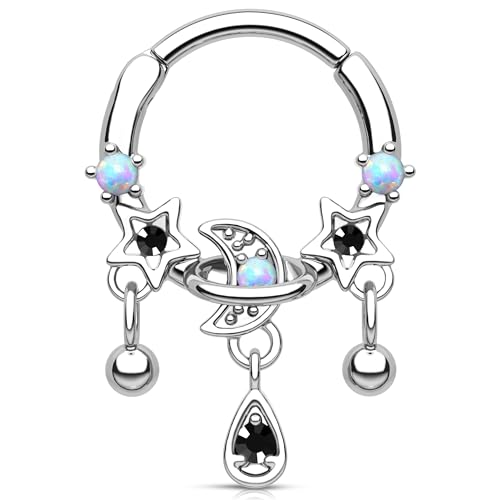 Melighting Opal-Septum-Ring, baumelnder Stern-Knorpelohrring, 316L-Edelstahl, Scharniersegment-Creolen, Nasenpiercing, Schmuck für Damen und Herren, 10 mm, Edelstahl von Melighting